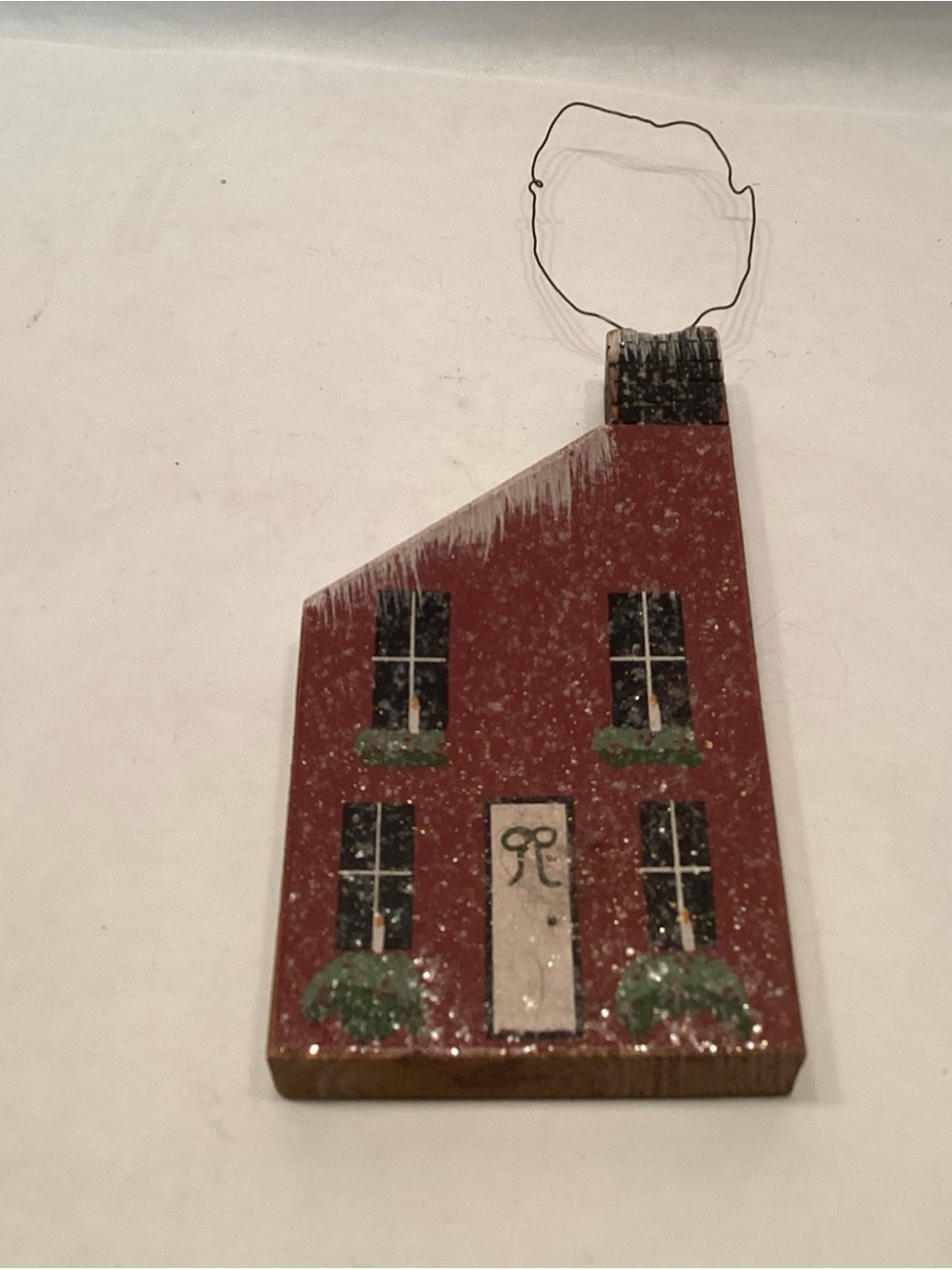 Primitive Christmas House Ornament Hand Painted Wood Hanging Holiday Farmhouse